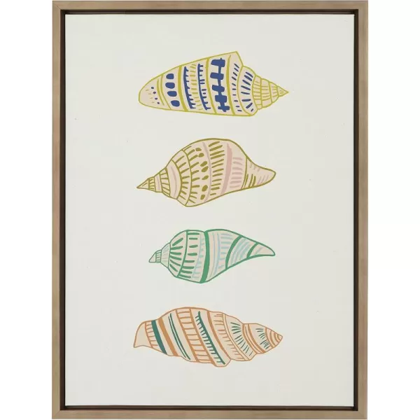 Kate and Laurel x Alicia Schultz Collaboration Ocean Treasures Framed Linen Textured Canvas Wall Art 18x24 Gold Decorative Coastal Shell Art for Wall