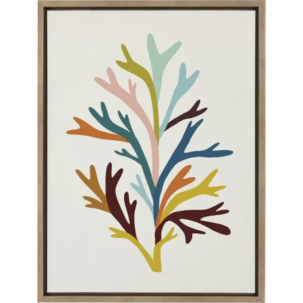 Kate and Laurel x Alicia Schultz Collaboration Sea Plant Framed Linen Textured Canvas Wall Art 18x24 Gold Decorative Coastal Art Colorful Ocean Coral