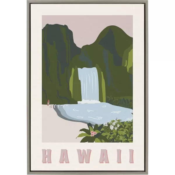 Kate and Laurel x Chay O Collaboration Travel Poster Hawaii Framed Canvas Wall Art 23x33 Gray Vintage Travel Art Print for Wall