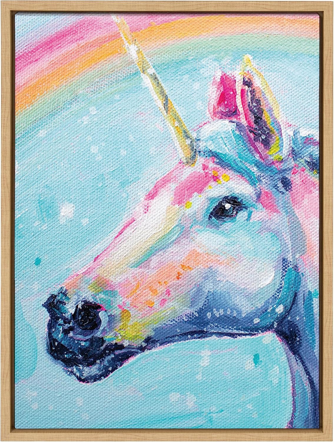 Kate and Laurel Sylvie Do You Believe in Magic Framed Canvas Wall Art by Rachel Christopoulos 18x24 White Modern Bright Colorful Unicorn Art for WallNatural