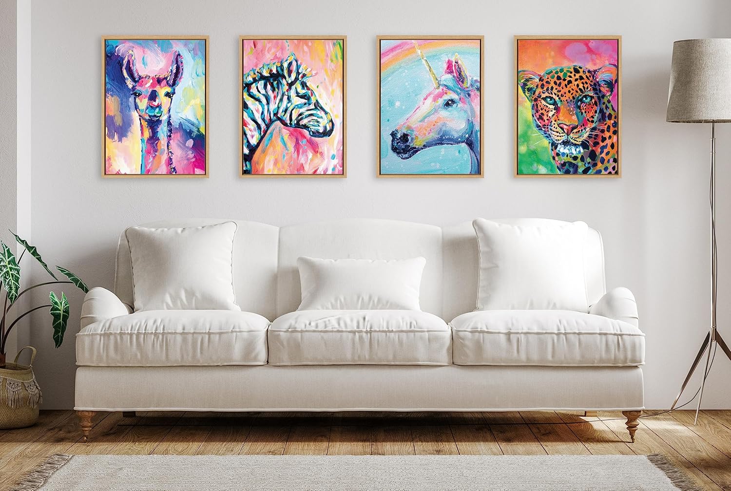 Kate and Laurel Sylvie Do You Believe in Magic Framed Canvas Wall Art by Rachel Christopoulos 18x24 White Modern Bright Colorful Unicorn Art for WallNatural