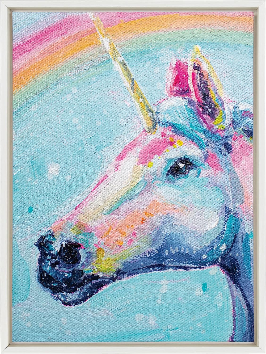 Kate and Laurel Sylvie Do You Believe in Magic Framed Canvas Wall Art by Rachel Christopoulos 18x24 White Modern Bright Colorful Unicorn Art for WallWhite
