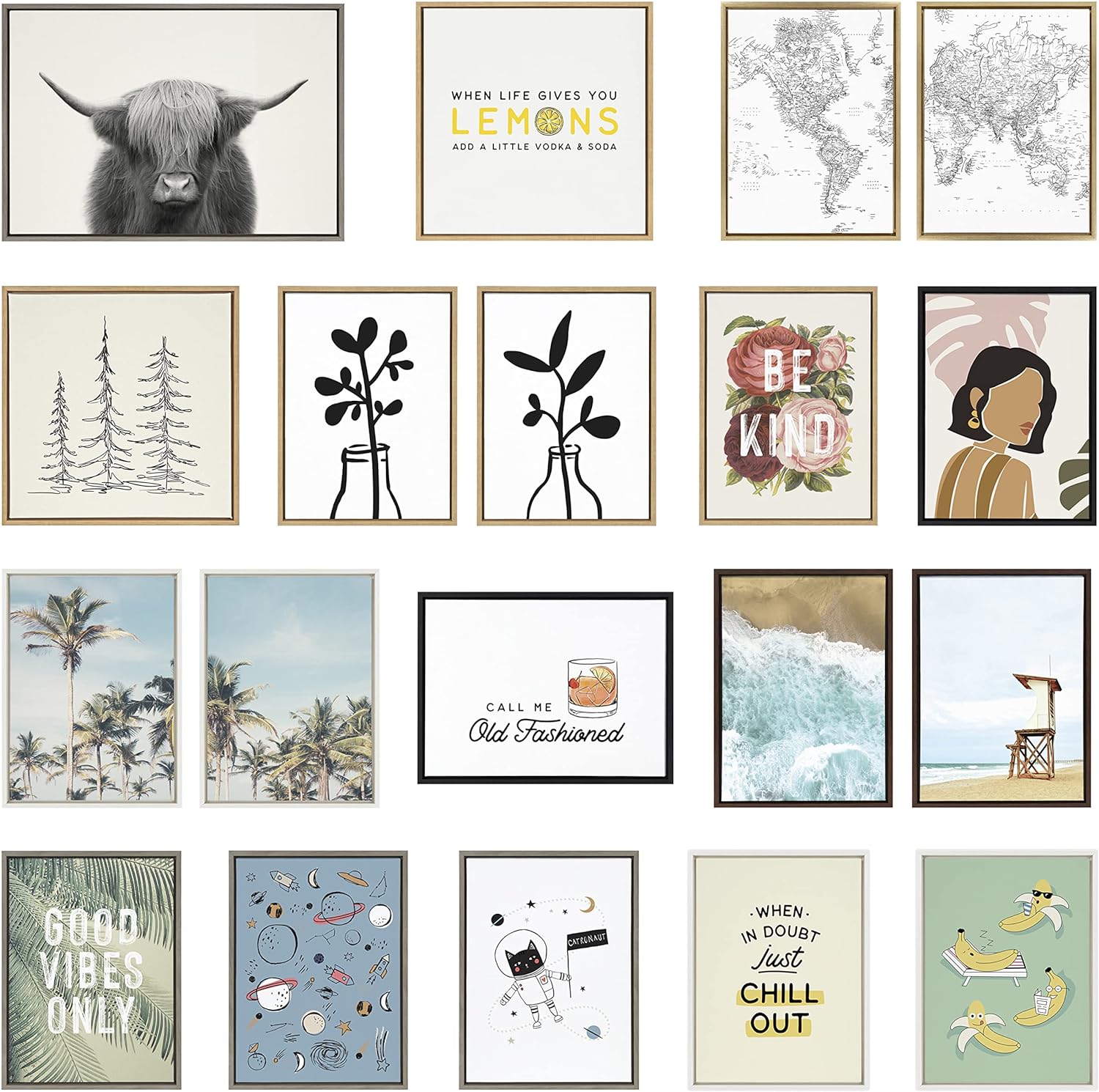 Kate and Laurel Sylvie Herd of Highland Cows Color Framed Canvas Wall Art by The Creative Bunch Studio 18x40 Natural Decorative Farmhouse Art for WallNatural
