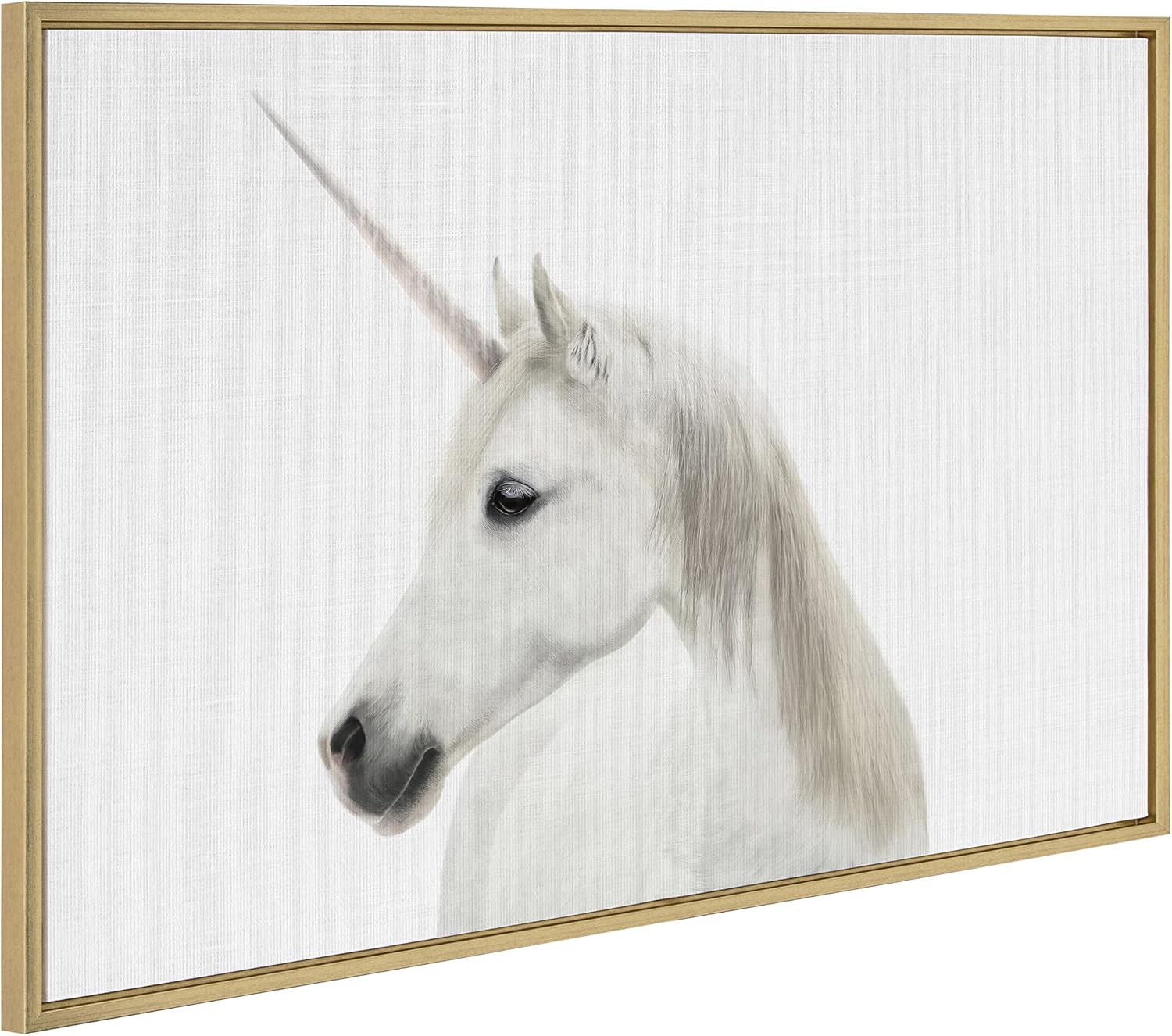 Kate and Laurel Sylvie Unicorn Color Framed Canvas Wall Art by Simon Te of Tai Prints 18x24 White Magical Animal Art for WallGold