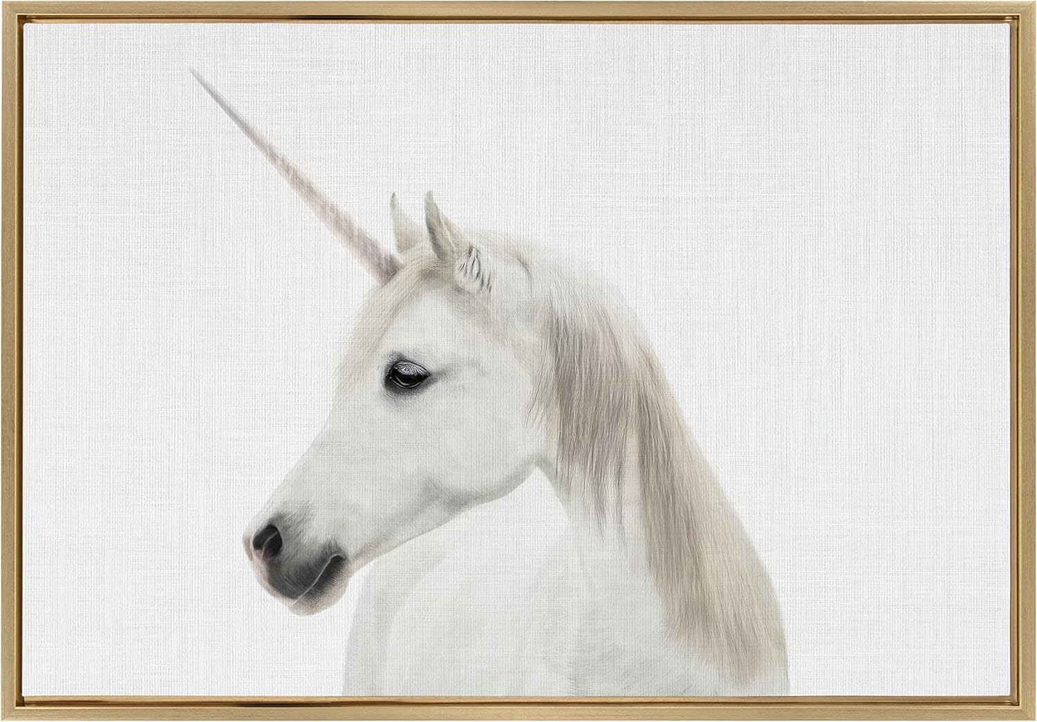 Kate and Laurel Sylvie Unicorn Color Framed Canvas Wall Art by Simon Te of Tai Prints 18x24 White Magical Animal Art for WallGold