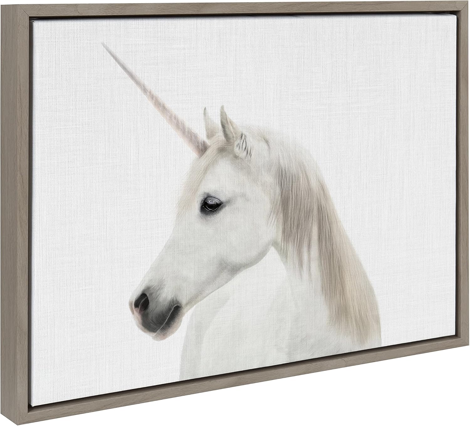 Kate and Laurel Sylvie Unicorn Color Framed Canvas Wall Art by Simon Te of Tai Prints 18x24 White Magical Animal Art for WallGray