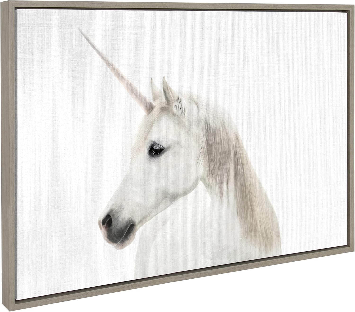 Kate and Laurel Sylvie Unicorn Color Framed Canvas Wall Art by Simon Te of Tai Prints 18x24 White Magical Animal Art for WallGray