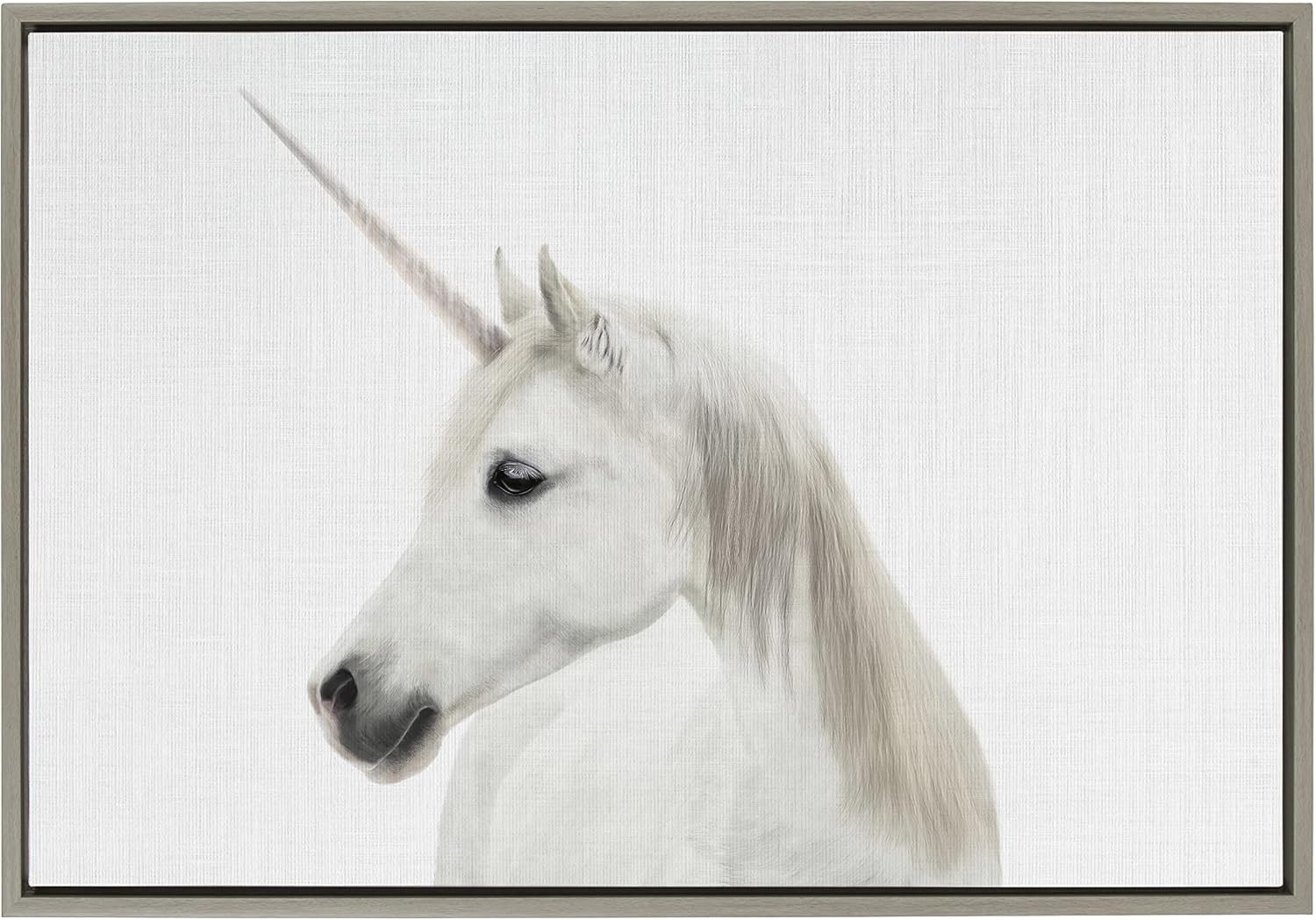 Kate and Laurel Sylvie Unicorn Color Framed Canvas Wall Art by Simon Te of Tai Prints 18x24 White Magical Animal Art for WallGray