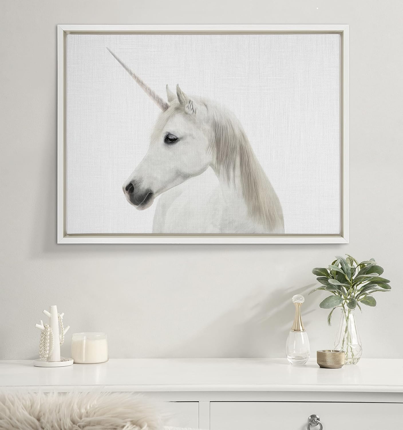 Kate and Laurel Sylvie Unicorn Color Framed Canvas Wall Art by Simon Te of Tai Prints 18x24 White Magical Animal Art for WallWhite