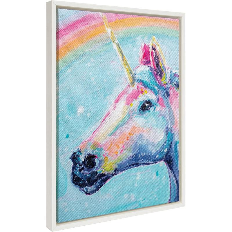 Kate and Laurel Sylvie Do You Believe in Magic Framed Canvas Wall Art by Rachel Christopoulos 18x24 White Modern Bright Colorful Unicorn Art for WallWhite