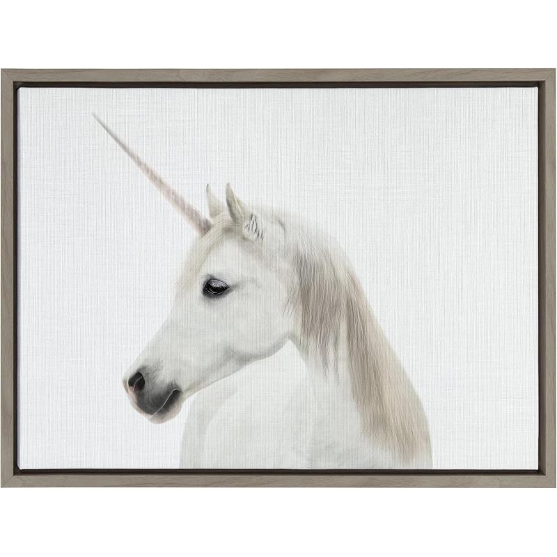Kate and Laurel Sylvie Unicorn Color Framed Canvas Wall Art by Simon Te of Tai Prints 18x24 White Magical Animal Art for WallGray