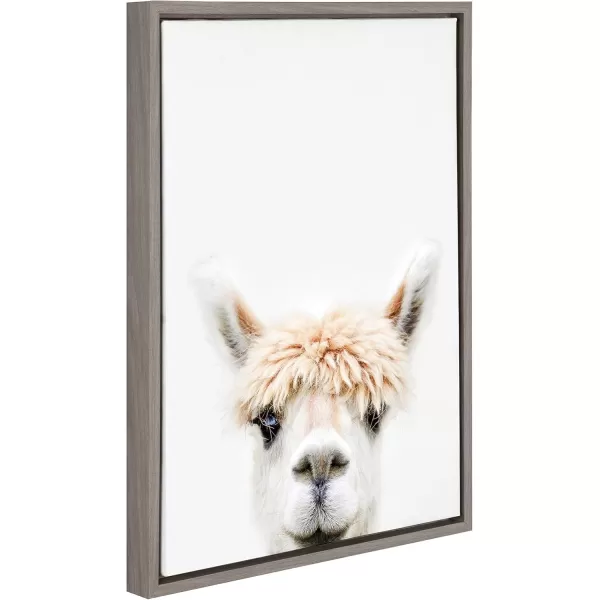 Kate and Laurel Sylvie Alpaca Bangs Framed Canvas Wall Art by Amy Peterson Art Studio 18x24 Natural Decorative Adorable Animal Art for WallGrey