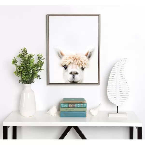 Kate and Laurel Sylvie Alpaca Bangs Framed Canvas Wall Art by Amy Peterson Art Studio 18x24 Natural Decorative Adorable Animal Art for WallGrey