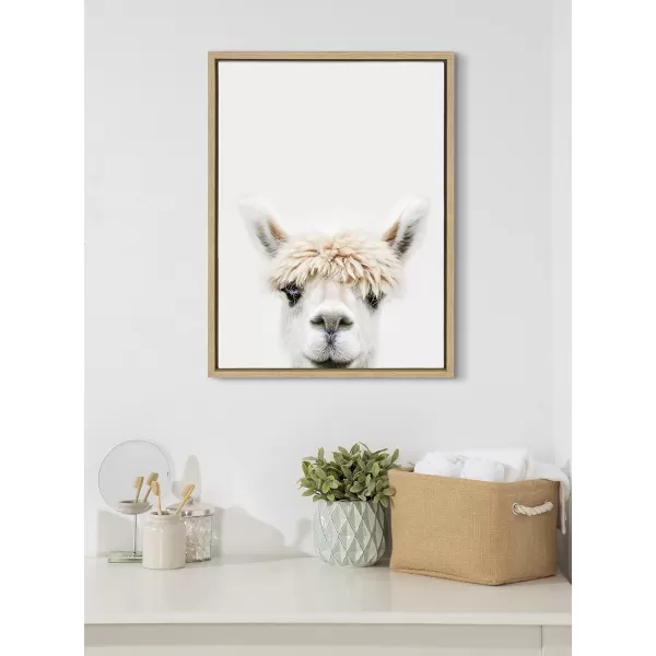 Kate and Laurel Sylvie Alpaca Bangs Framed Canvas Wall Art by Amy Peterson Art Studio 18x24 Natural Decorative Adorable Animal Art for WallNatural