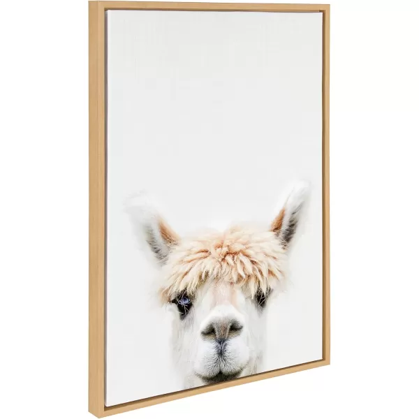 Kate and Laurel Sylvie Alpaca Bangs Framed Canvas Wall Art by Amy Peterson Art Studio 18x24 Natural Decorative Adorable Animal Art for WallNatural