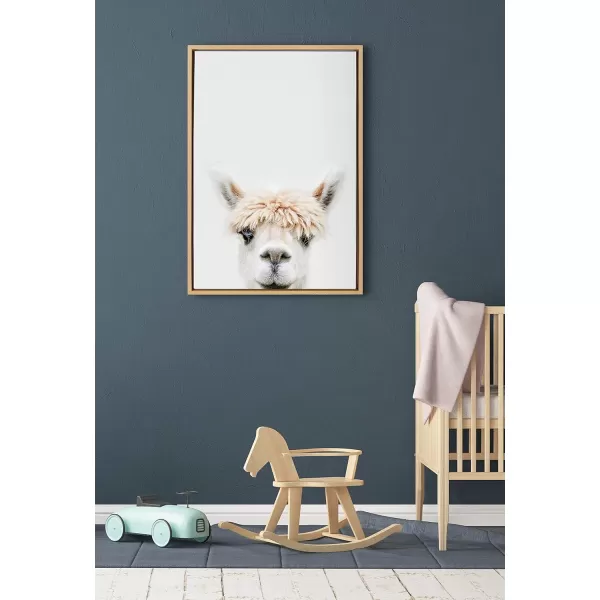 Kate and Laurel Sylvie Alpaca Bangs Framed Canvas Wall Art by Amy Peterson Art Studio 18x24 Natural Decorative Adorable Animal Art for WallNatural