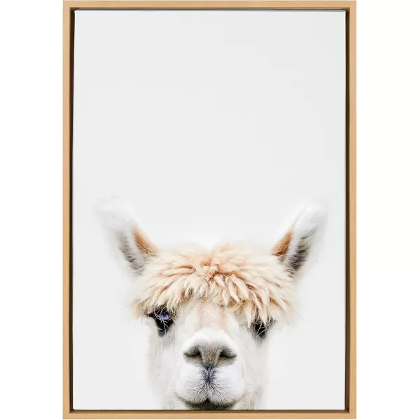 Kate and Laurel Sylvie Alpaca Bangs Framed Canvas Wall Art by Amy Peterson Art Studio 18x24 Natural Decorative Adorable Animal Art for WallNatural