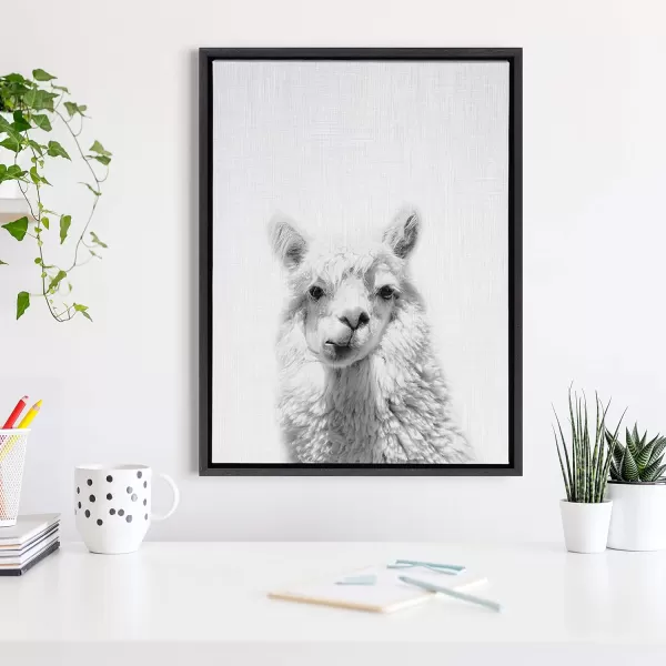 Kate and Laurel Sylvie Alpaca Black and White Portrait Framed Canvas Wall Art by Simon Te Tai 18x24 BlackBlack