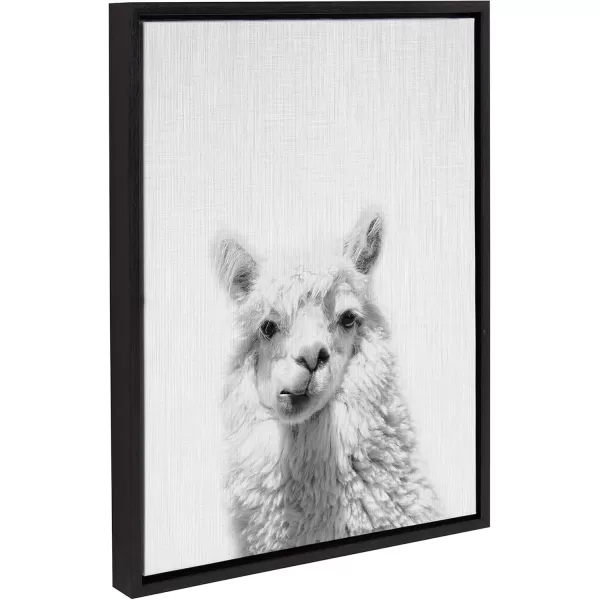 Kate and Laurel Sylvie Alpaca Black and White Portrait Framed Canvas Wall Art by Simon Te Tai 18x24 BlackBlack