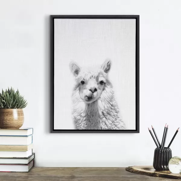 Kate and Laurel Sylvie Alpaca Black and White Portrait Framed Canvas Wall Art by Simon Te Tai 18x24 BlackBlack