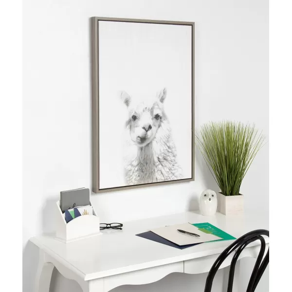 Kate and Laurel Sylvie Alpaca Black and White Portrait Framed Canvas Wall Art by Simon Te Tai 18x24 BlackGrey