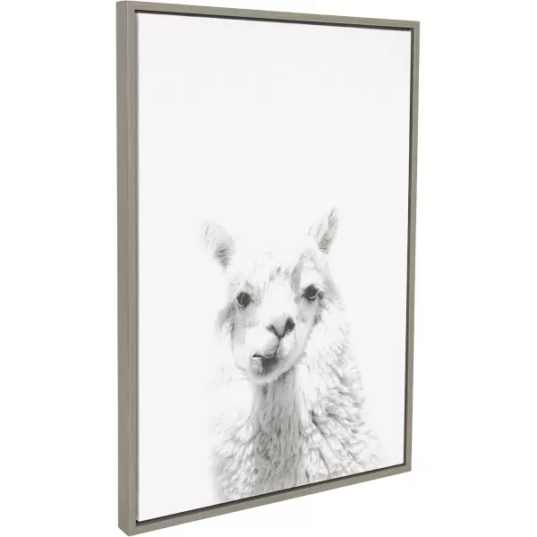 Kate and Laurel Sylvie Alpaca Black and White Portrait Framed Canvas Wall Art by Simon Te Tai 18x24 BlackGrey