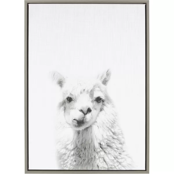 Kate and Laurel Sylvie Alpaca Black and White Portrait Framed Canvas Wall Art by Simon Te Tai 18x24 BlackGrey