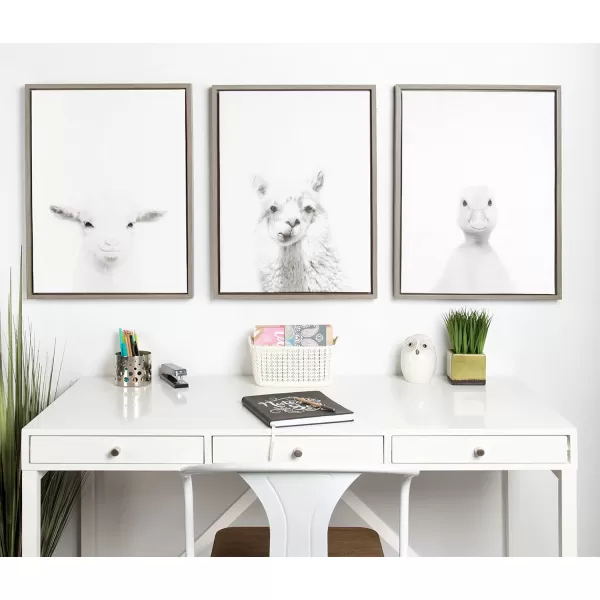 Kate and Laurel Sylvie Alpaca Black and White Portrait Framed Canvas Wall Art by Simon Te Tai 18x24 BlackGrey