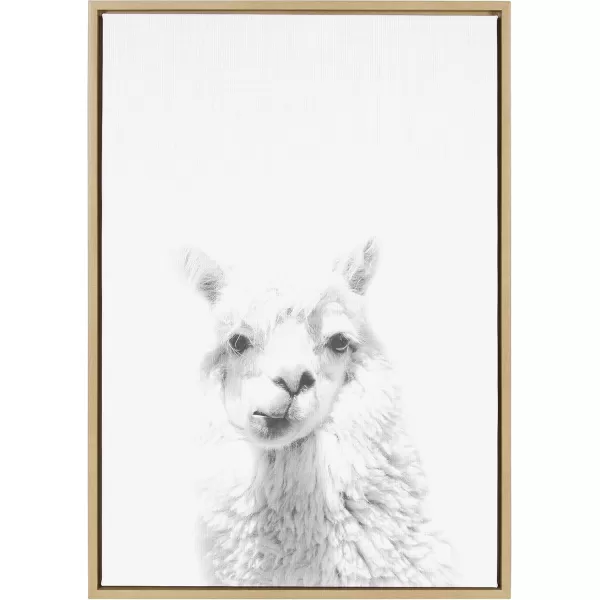 Kate and Laurel Sylvie Alpaca Black and White Portrait Framed Canvas Wall Art by Simon Te Tai 18x24 BlackNatural