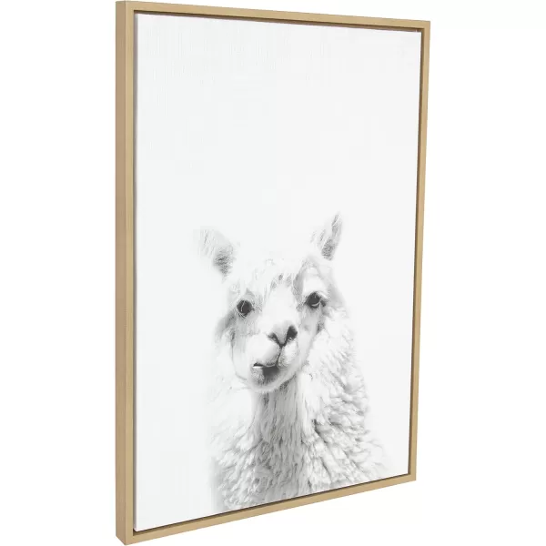 Kate and Laurel Sylvie Alpaca Black and White Portrait Framed Canvas Wall Art by Simon Te Tai 18x24 BlackNatural