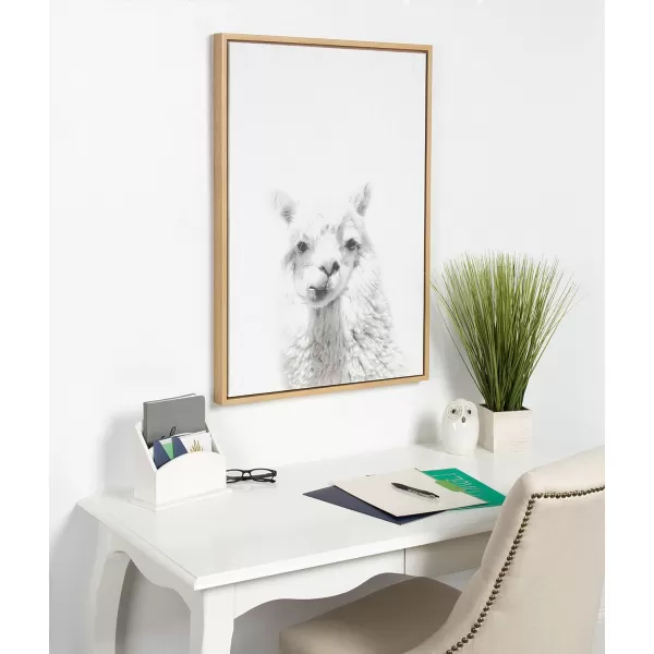 Kate and Laurel Sylvie Alpaca Black and White Portrait Framed Canvas Wall Art by Simon Te Tai 18x24 BlackNatural