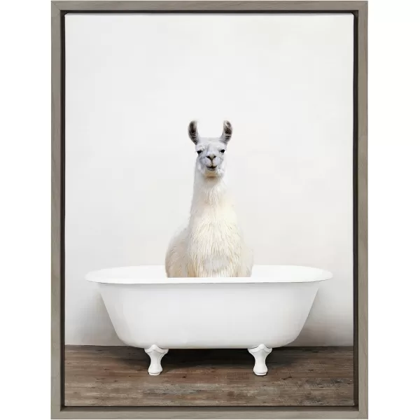 Kate and Laurel Sylvie Alpaca in the Tub Color Framed Canvas Wall Art by Amy Peterson Art Studio 18x24 Natural Modern Fun Decorative Bathtub Wall Art for Home DcorGray