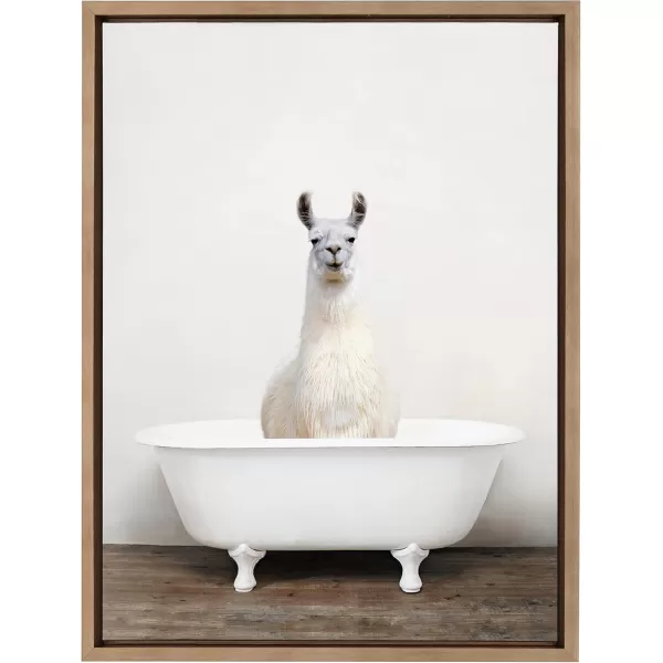 Kate and Laurel Sylvie Alpaca in the Tub Color Framed Canvas Wall Art by Amy Peterson Art Studio 18x24 Natural Modern Fun Decorative Bathtub Wall Art for Home DcorGold