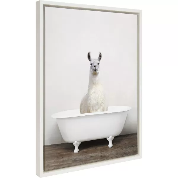 Kate and Laurel Sylvie Alpaca in the Tub Color Framed Canvas Wall Art by Amy Peterson Art Studio 18x24 Natural Modern Fun Decorative Bathtub Wall Art for Home DcorWhite