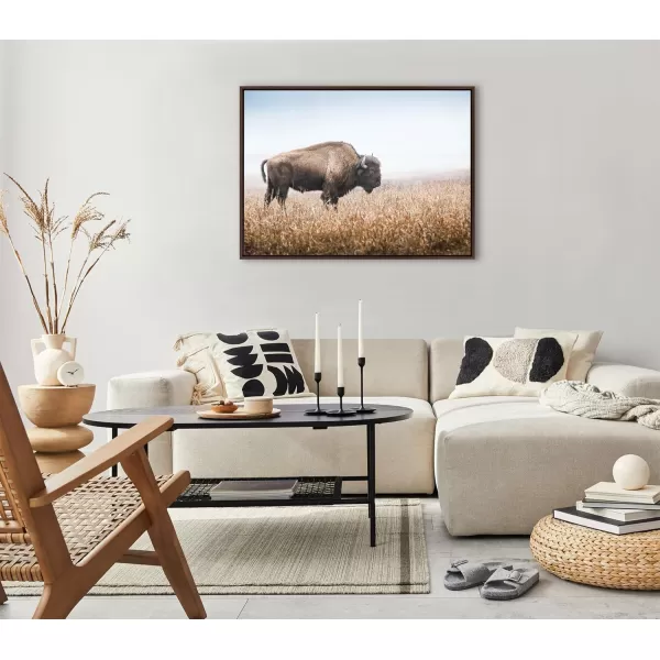 Kate and Laurel Sylvie American Bison Buffalo in Prairie Grass Framed Canvas Wall Art 23x33 Brown Prairie Animal Wall Art DecorBrown