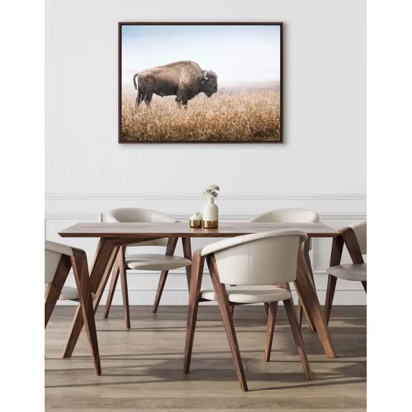 Kate and Laurel Sylvie American Bison Buffalo in Prairie Grass Framed Canvas Wall Art 23x33 Brown Prairie Animal Wall Art DecorBrown