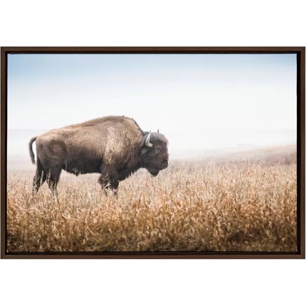 Kate and Laurel Sylvie American Bison Buffalo in Prairie Grass Framed Canvas Wall Art 23x33 Brown Prairie Animal Wall Art DecorBrown