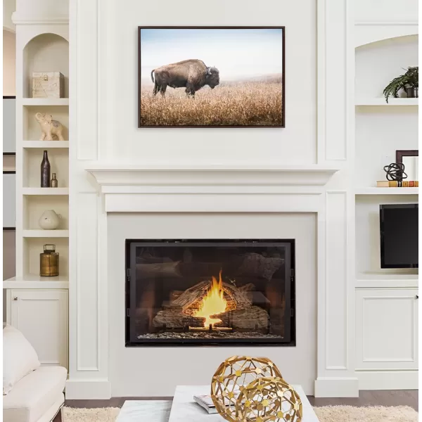 Kate and Laurel Sylvie American Bison Buffalo in Prairie Grass Framed Canvas Wall Art 23x33 Brown Prairie Animal Wall Art DecorBrown