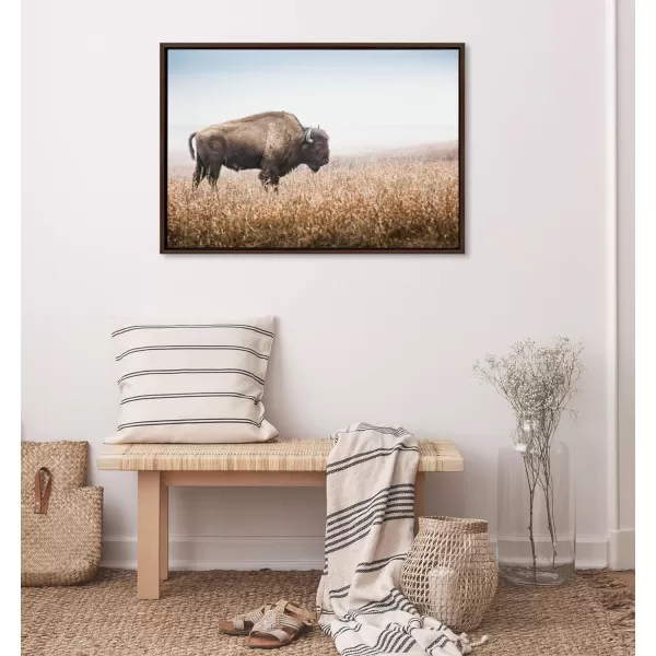 Kate and Laurel Sylvie American Bison Buffalo in Prairie Grass Framed Canvas Wall Art 23x33 Brown Prairie Animal Wall Art DecorBrown