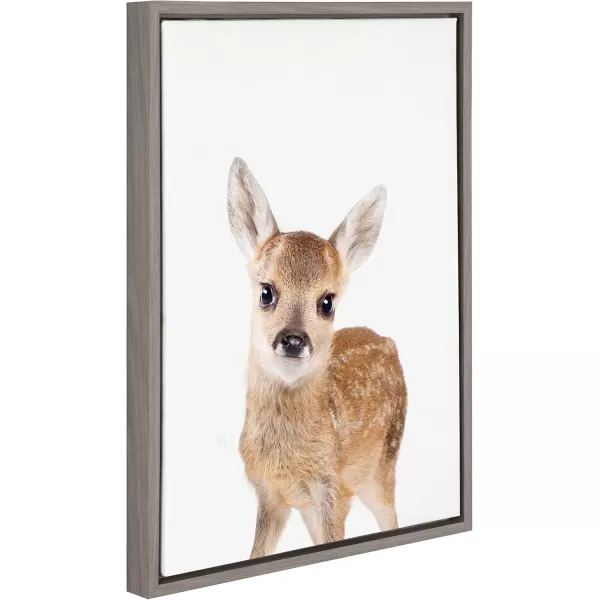 Kate and Laurel Sylvie Animal Studio Deer Framed Canvas Wall Art by Amy Peterson Art Studio 18x24 Natural Whimsical Fun Animal Nursery Art for WallGrey