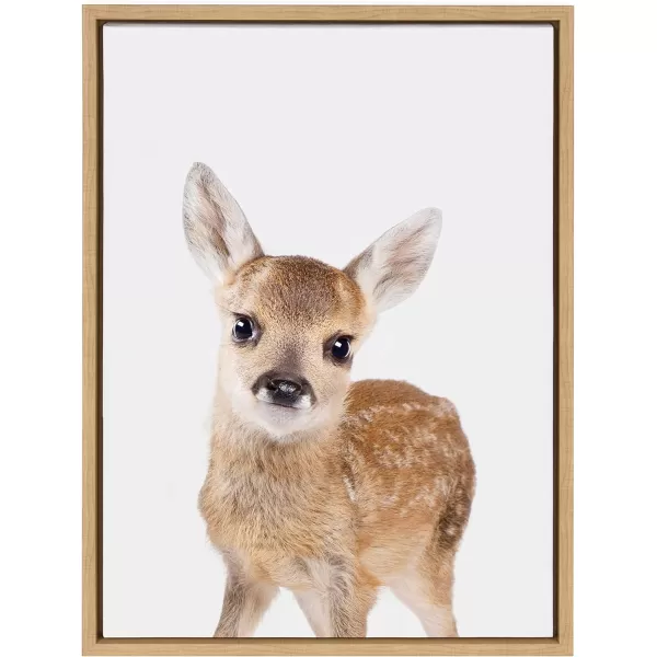 Kate and Laurel Sylvie Animal Studio Deer Framed Canvas Wall Art by Amy Peterson Art Studio 18x24 Natural Whimsical Fun Animal Nursery Art for WallNatural