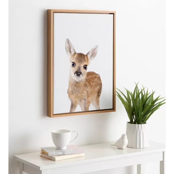 Kate and Laurel Sylvie Animal Studio Deer Framed Canvas Wall Art by Amy Peterson Art Studio 18x24 Natural Whimsical Fun Animal Nursery Art for WallNatural