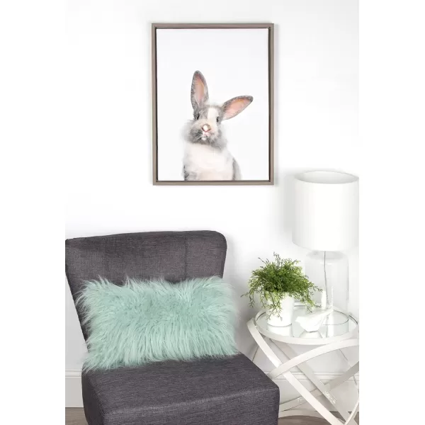 Kate and Laurel Sylvie Baby Bunny Rabbit Animal Print Portrait Framed Canvas Wall Art by Amy Peterson 18x24 GrayGray