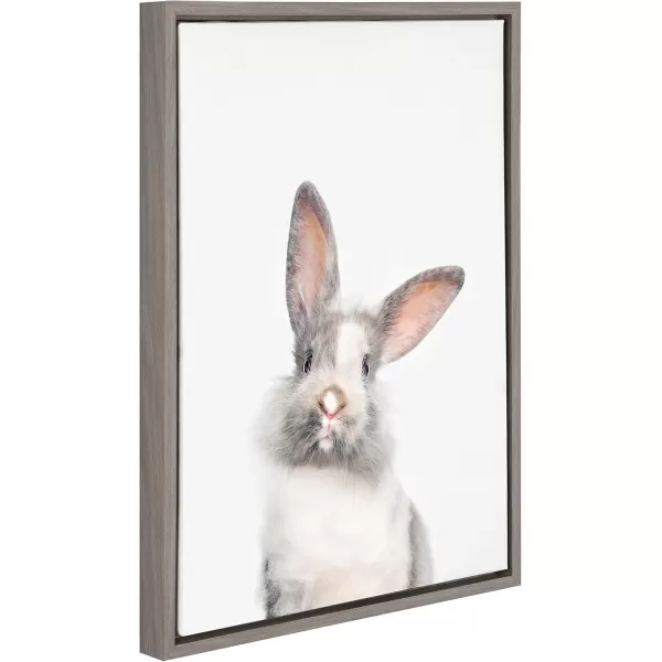 Kate and Laurel Sylvie Baby Bunny Rabbit Animal Print Portrait Framed Canvas Wall Art by Amy Peterson 18x24 GrayGray