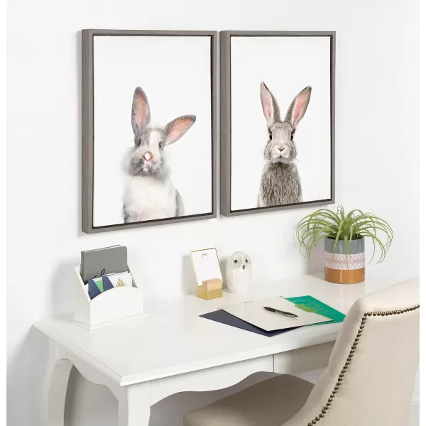 Kate and Laurel Sylvie Baby Bunny Rabbit Animal Print Portrait Framed Canvas Wall Art by Amy Peterson 18x24 GrayGray