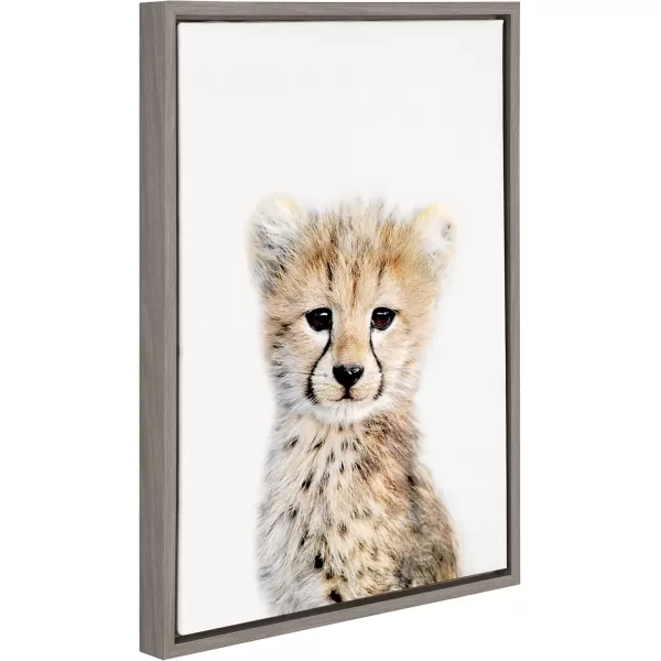 Kate and Laurel Sylvie Baby Cheetah Animal Print Portrait Framed Canvas Wall Art by Amy Peterson 18x24 NaturalGrey