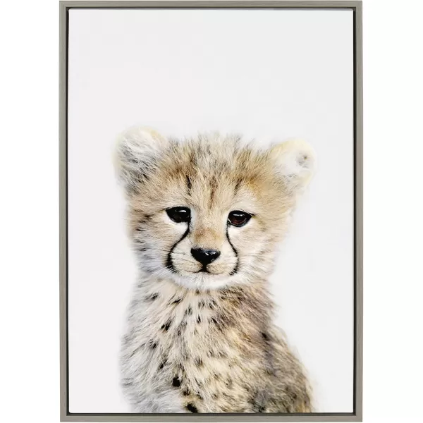 Kate and Laurel Sylvie Baby Cheetah Animal Print Portrait Framed Canvas Wall Art by Amy Peterson 18x24 NaturalGrey