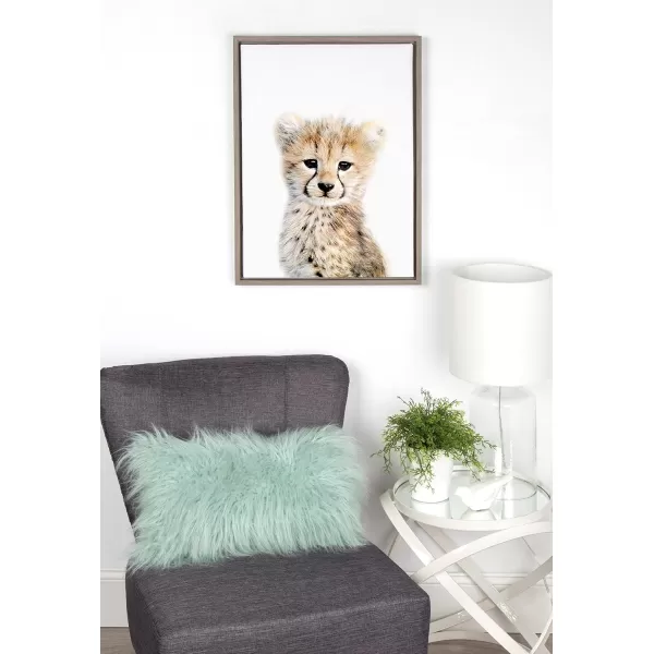 Kate and Laurel Sylvie Baby Cheetah Animal Print Portrait Framed Canvas Wall Art by Amy Peterson 18x24 NaturalGrey