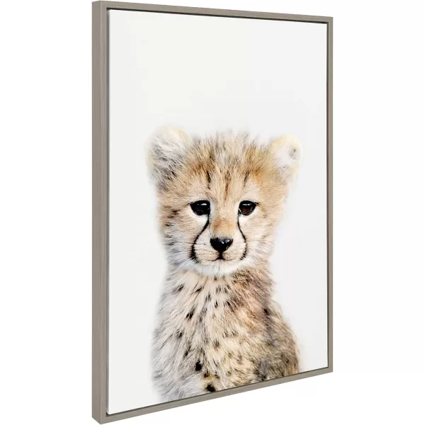 Kate and Laurel Sylvie Baby Cheetah Animal Print Portrait Framed Canvas Wall Art by Amy Peterson 18x24 NaturalGrey