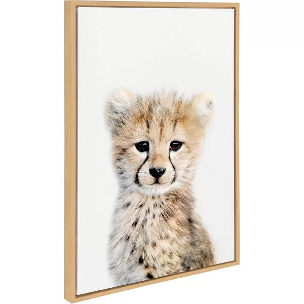 Kate and Laurel Sylvie Baby Cheetah Animal Print Portrait Framed Canvas Wall Art by Amy Peterson 18x24 NaturalNatural